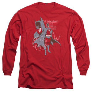 AN OFFCIALLY LICENSED BATMAN LEAN AND MUSCULAR MEN'S LONG SLEEVE T-SHIRT RED