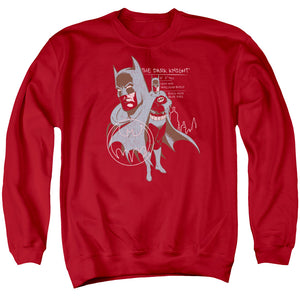 AN OFFCIALLY LICENSED BATMAN LEAN AND MUSCULAR ADULT UNISEX CREWNECK SWEATSHIRT RED
