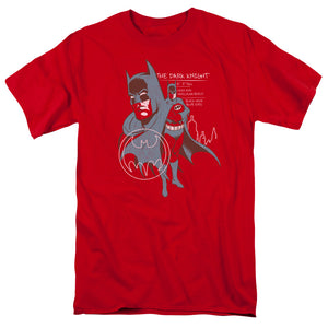 AN OFFCIALLY LICENSED BATMAN LEAN AND MUSCULAR MEN'S REGULAR FIT T-SHIRT RED
