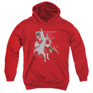 AN OFFCIALLY LICENSED BATMAN LEAN AND MUSCULAR YOUTH HOODIE RED