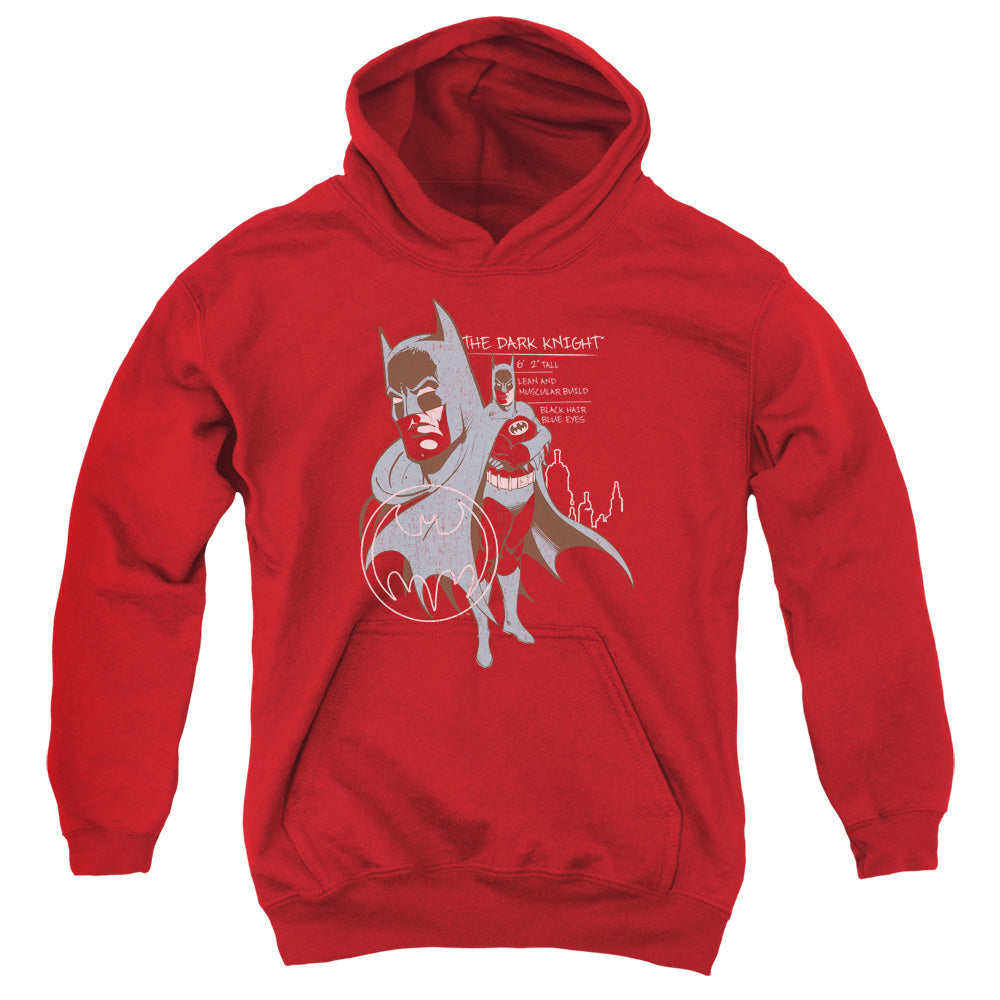 AN OFFCIALLY LICENSED BATMAN LEAN AND MUSCULAR YOUTH HOODIE RED