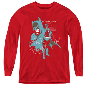 AN OFFCIALLY LICENSED BATMAN LEAN AND MUSCULAR YOUTH LONG SLEEVE T-SHIRT RED