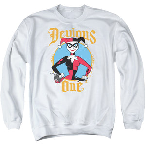 AN OFFCIALLY LICENSED BATMAN DEVIOUS ONE ADULT UNISEX CREWNECK SWEATSHIRT WHITE