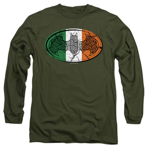 AN OFFCIALLY LICENSED BATMAN IRISH CELTIC SYMBOL MEN'S LONG SLEEVE T-SHIRT MILITARY GREEN