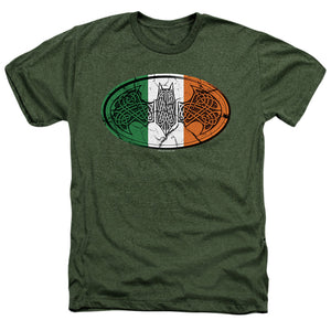 AN OFFCIALLY LICENSED BATMAN IRISH CELTIC SYMBOL MEN'S HEATHER T-SHIRT MILITARY GREEN
