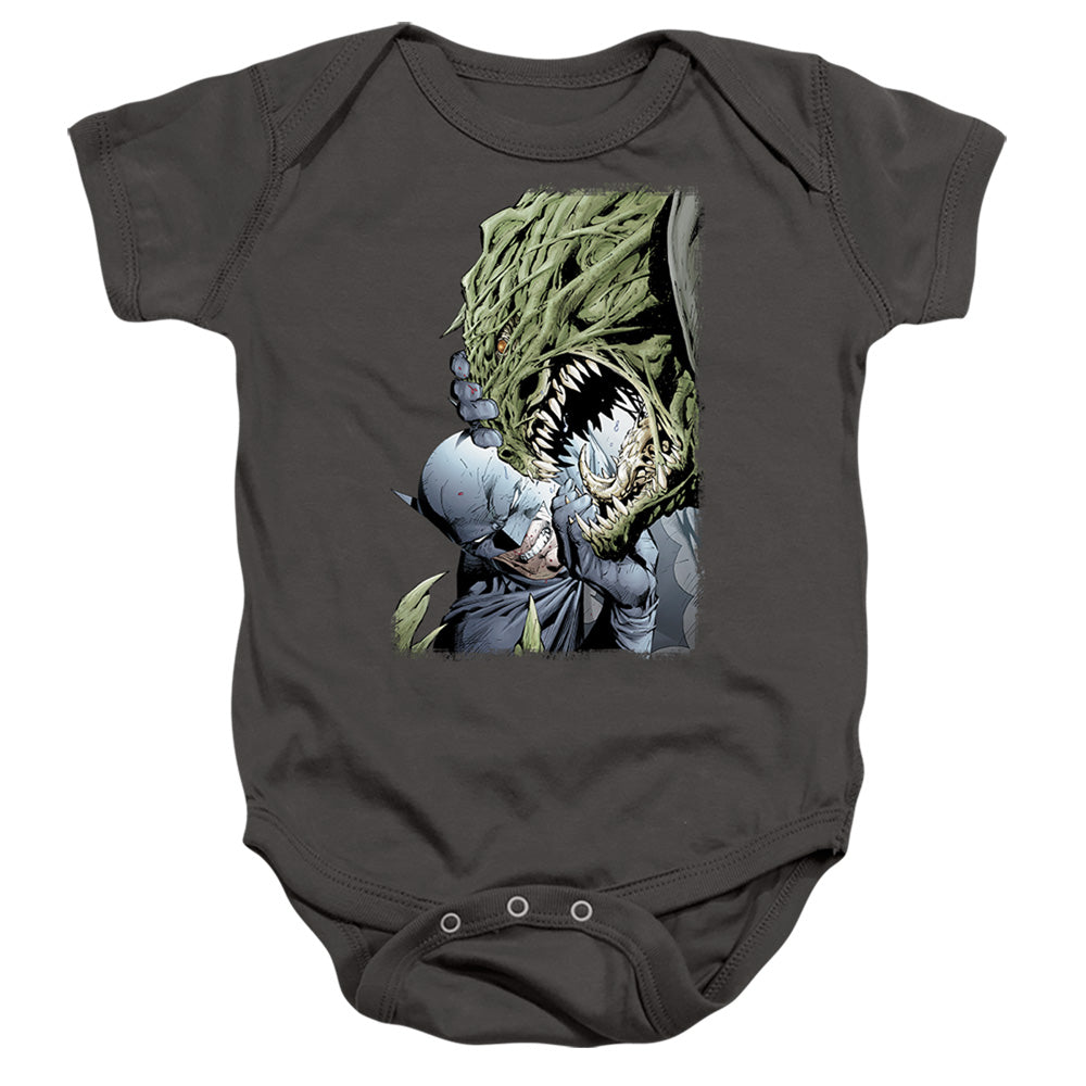 AN OFFCIALLY LICENSED BATMAN KILLER CROC BABY BODYSUIT CHARCOAL