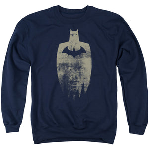 AN OFFCIALLY LICENSED BATMAN GOLD SILHOUETTE ADULT UNISEX CREWNECK SWEATSHIRT NAVY