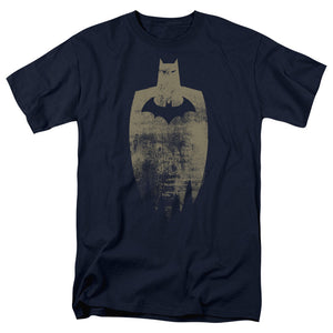 AN OFFCIALLY LICENSED BATMAN GOLD SILHOUETTE MEN'S REGULAR FIT T-SHIRT NAVY