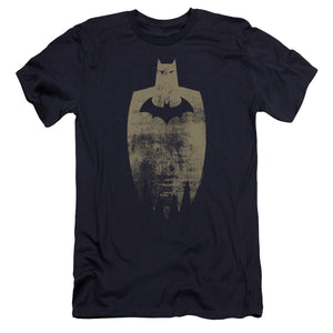 AN OFFCIALLY LICENSED BATMAN GOLD SILHOUETTE MEN'S PREMIUM SLIM FIT T-SHIRT NAVY