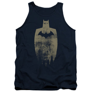AN OFFCIALLY LICENSED BATMAN GOLD SILHOUETTE ADULT UNISEX TANK TOP NAVY