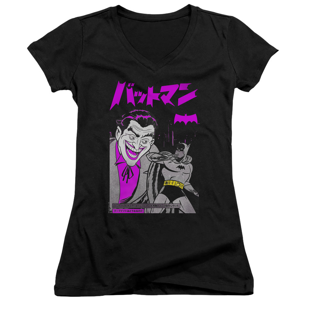 Batman Kanji Cover Licensed Women's T-Shirt Juniors V-Neck SM