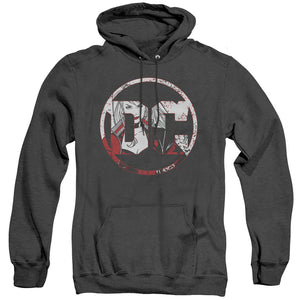 AN OFFCIALLY LICENSED BATMAN DC LOGO HARLEY ADULT UNISEX HEATHER PULLOVER HOODIE BLACK