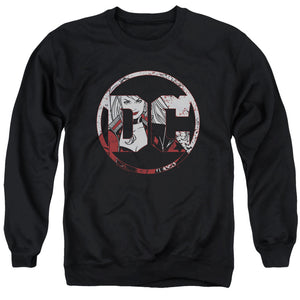 AN OFFCIALLY LICENSED BATMAN DC LOGO HARLEY ADULT UNISEX CREWNECK SWEATSHIRT BLACK
