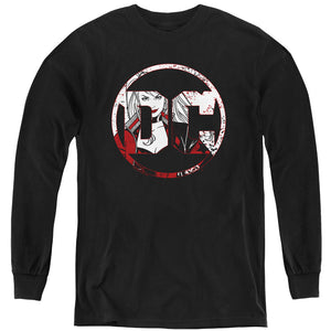 AN OFFCIALLY LICENSED BATMAN DC LOGO HARLEY YOUTH LONG SLEEVE T-SHIRT BLACK