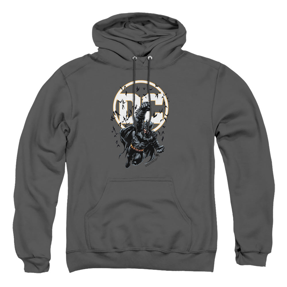 AN OFFCIALLY LICENSED BATMAN BATMAN DC ADULT UNISEX PULLOVER HOODIE CHARCOAL
