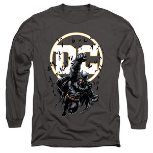AN OFFCIALLY LICENSED BATMAN BATMAN DC MEN'S LONG SLEEVE T-SHIRT CHARCOAL