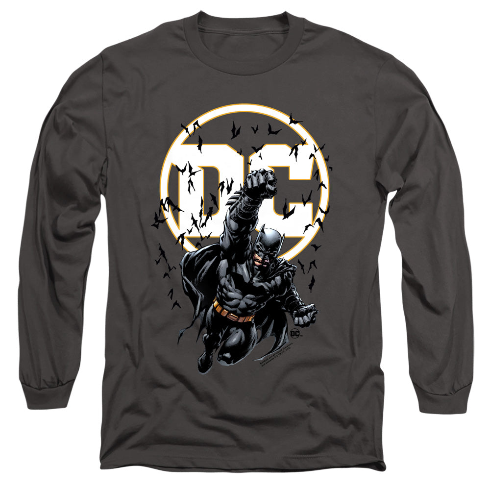 AN OFFCIALLY LICENSED BATMAN BATMAN DC MEN'S LONG SLEEVE T-SHIRT CHARCOAL
