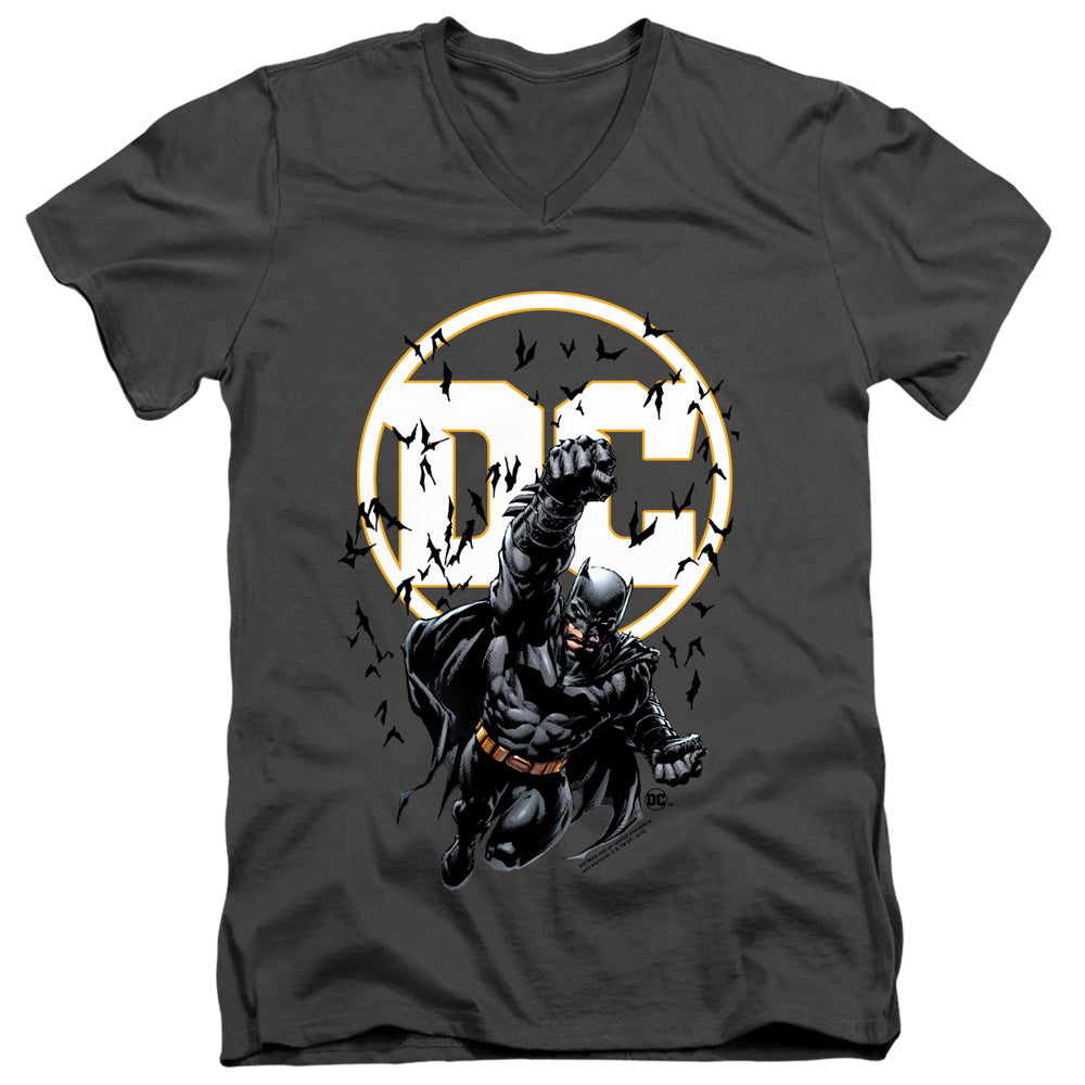 AN OFFCIALLY LICENSED BATMAN BATMAN DC MEN'S V-NECK T-SHIRT CHARCOAL
