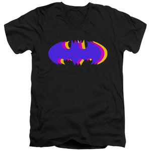 AN OFFCIALLY LICENSED BATMAN TRI COLORED SYMBOL MEN'S V-NECK T-SHIRT BLACK