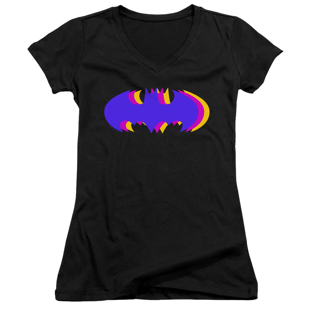Batman Tri Colored Symbol Licensed Women's T-Shirt Juniors V-Neck SM