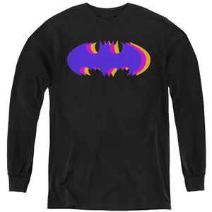 AN OFFCIALLY LICENSED BATMAN TRI COLORED SYMBOL YOUTH LONG SLEEVE T-SHIRT BLACK