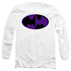 AN OFFCIALLY LICENSED BATMAN SPLIT SYMBOL MEN'S LONG SLEEVE T-SHIRT WHITE
