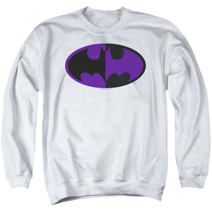 AN OFFCIALLY LICENSED BATMAN SPLIT SYMBOL ADULT UNISEX CREWNECK SWEATSHIRT WHITE