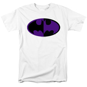 AN OFFCIALLY LICENSED BATMAN SPLIT SYMBOL MEN'S REGULAR FIT T-SHIRT WHITE