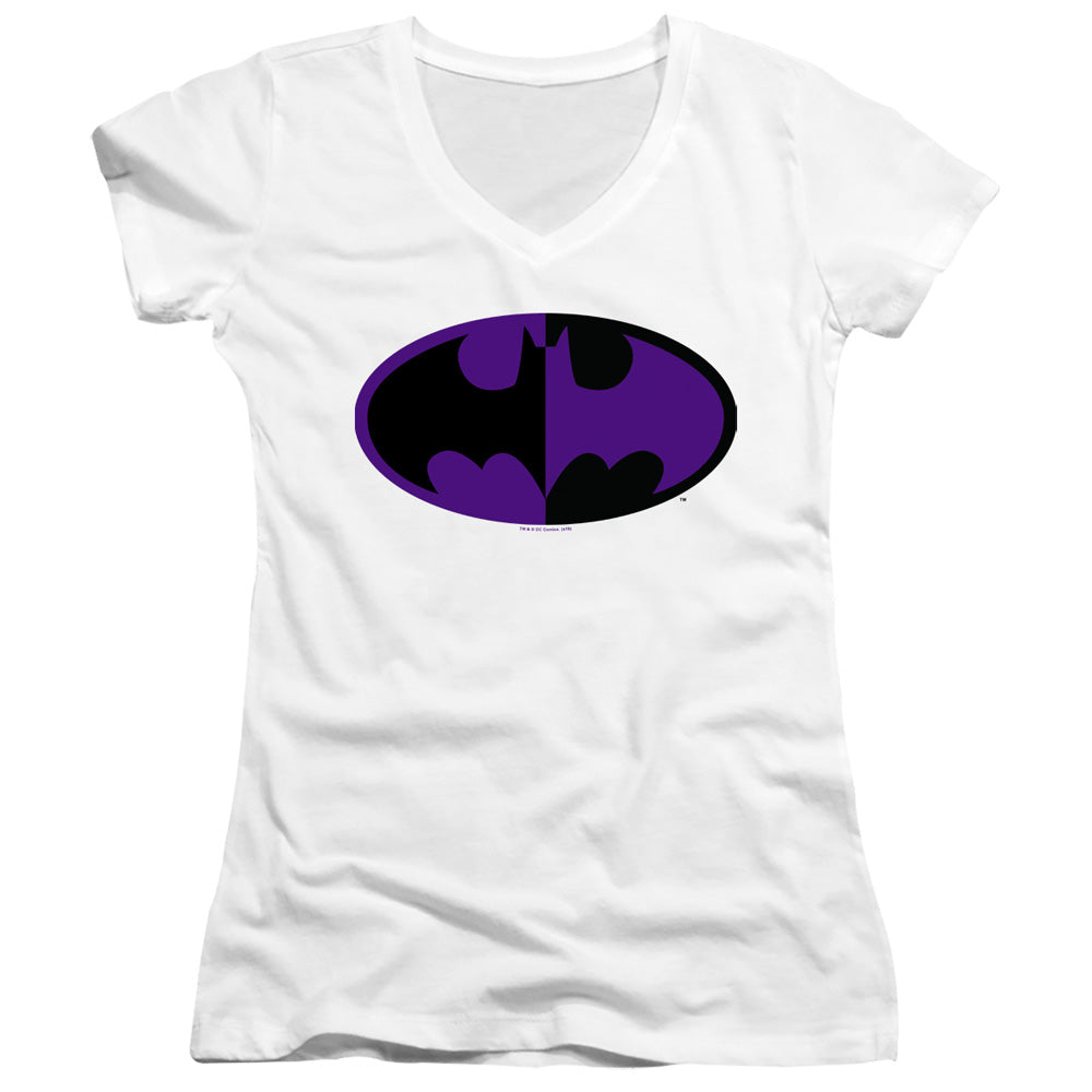 Batman Split Symbol Licensed Women's T-Shirt Juniors V-Neck SM