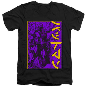 AN OFFCIALLY LICENSED BATMAN BIG FRAMED KANJI MEN'S V-NECK T-SHIRT BLACK