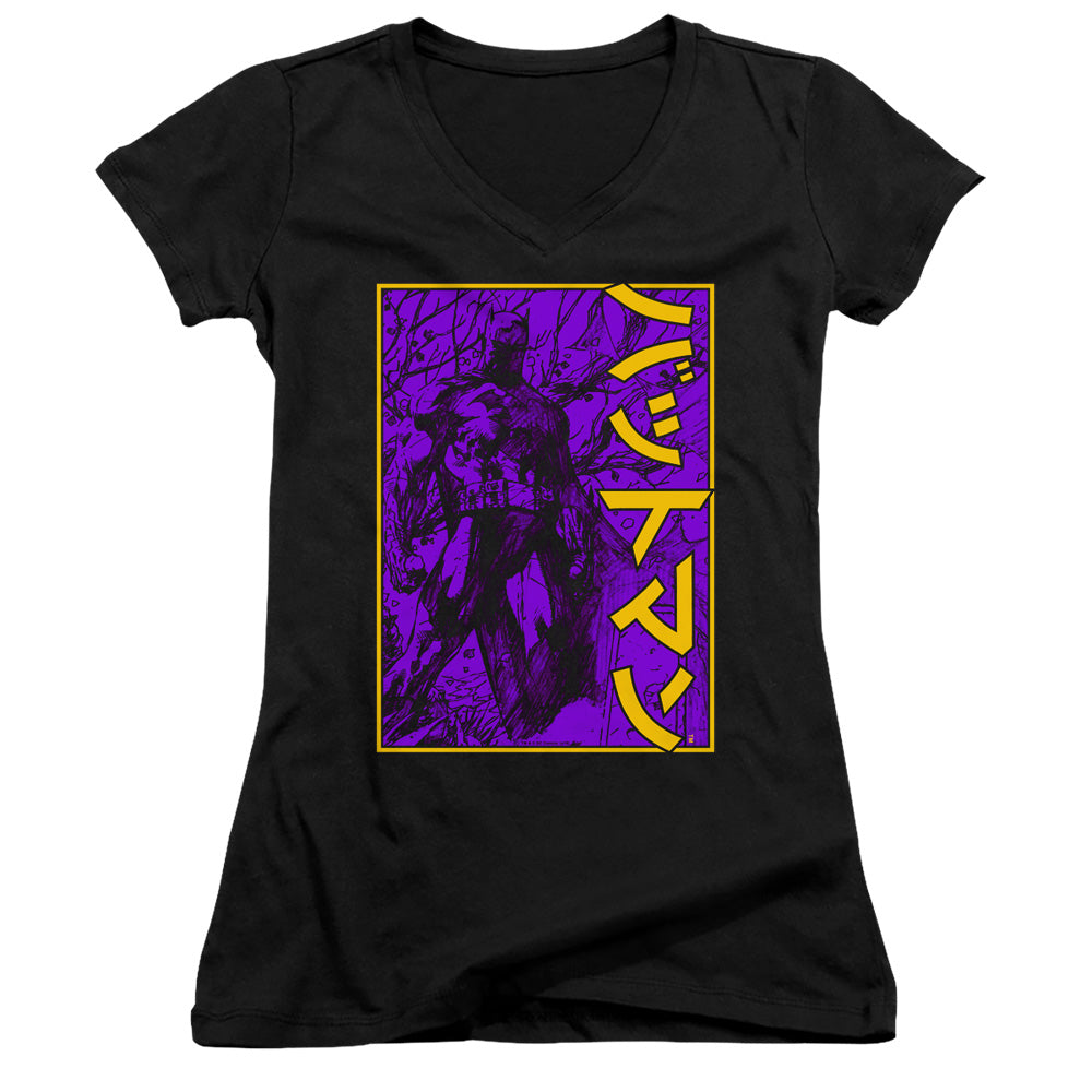 Batman Big Framed Kanji Licensed Women's T-Shirt Juniors V-Neck SM