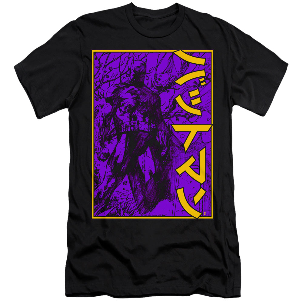 AN OFFCIALLY LICENSED BATMAN BIG FRAMED KANJI MEN'S PREMIUM SLIM FIT T-SHIRT BLACK