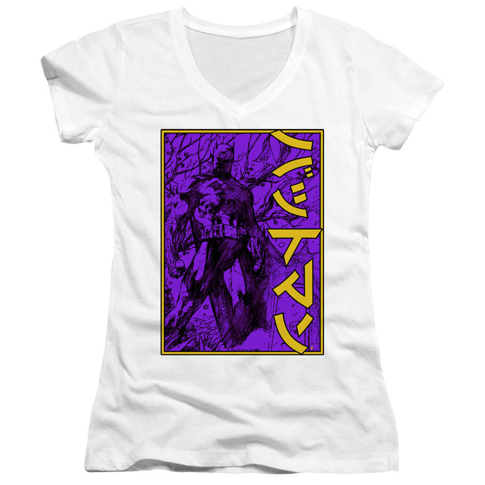 Batman Big Framed Kanji Licensed Women's T-Shirt Juniors V-Neck SM