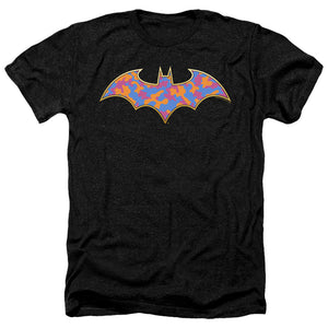 AN OFFCIALLY LICENSED BATMAN GOLD CAMO MEN'S HEATHER T-SHIRT CHARCOAL