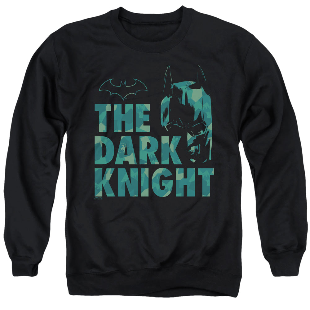 AN OFFCIALLY LICENSED BATMAN CUTTING PATTERN ADULT UNISEX CREWNECK SWEATSHIRT BLACK