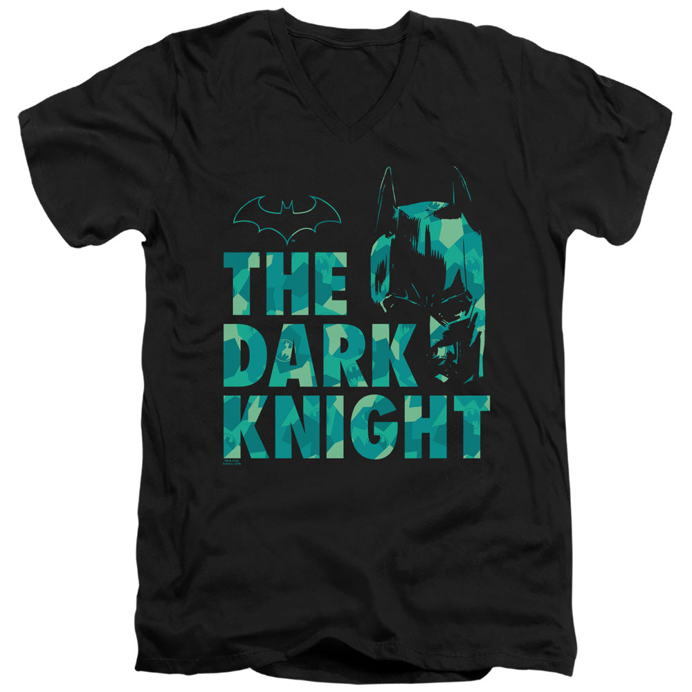 AN OFFCIALLY LICENSED BATMAN CUTTING PATTERN MEN'S V-NECK T-SHIRT BLACK