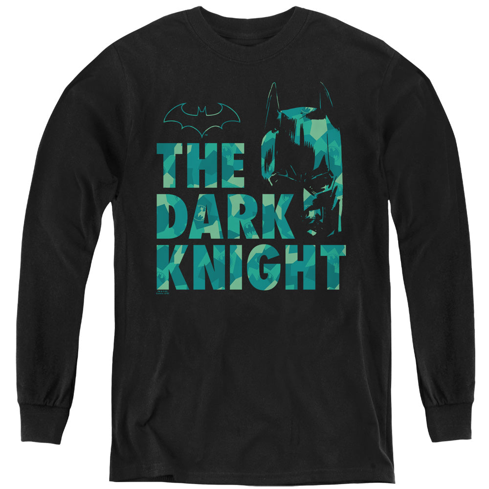 AN OFFCIALLY LICENSED BATMAN CUTTING PATTERN YOUTH LONG SLEEVE T-SHIRT BLACK