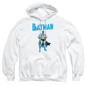 AN OFFCIALLY LICENSED BATMAN STANCE ADULT UNISEX PULLOVER HOODIE WHITE