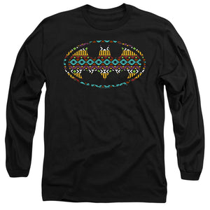 AN OFFCIALLY LICENSED BATMAN AZTEC FILL MEN'S LONG SLEEVE T-SHIRT BLACK