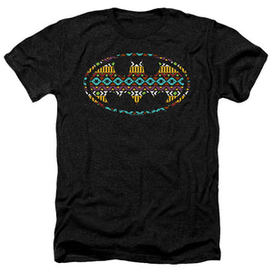 AN OFFCIALLY LICENSED BATMAN AZTEC FILL MEN'S HEATHER T-SHIRT CHARCOAL