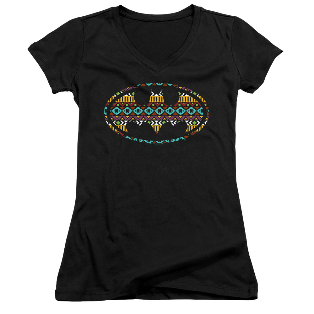 Batman Aztec Fill Licensed Women's T-Shirt Juniors V-Neck SM