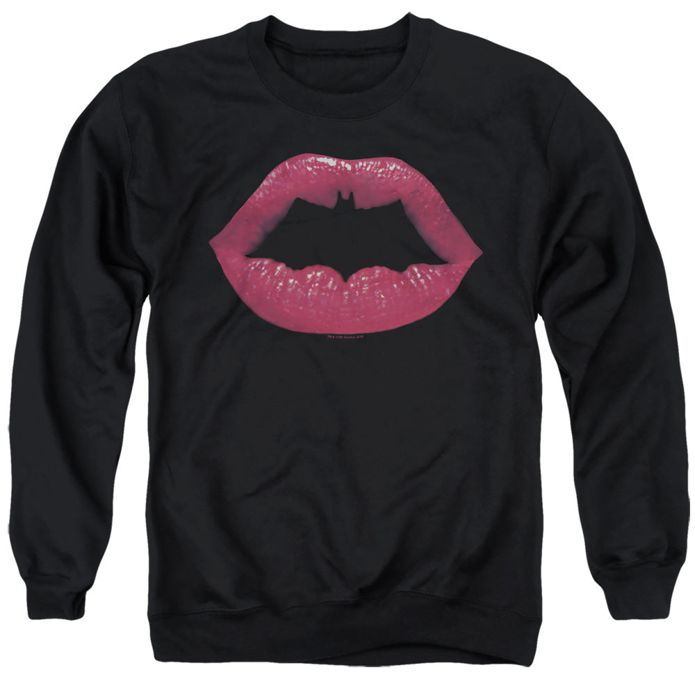 AN OFFCIALLY LICENSED BATMAN BAT KISS ADULT UNISEX CREWNECK SWEATSHIRT BLACK