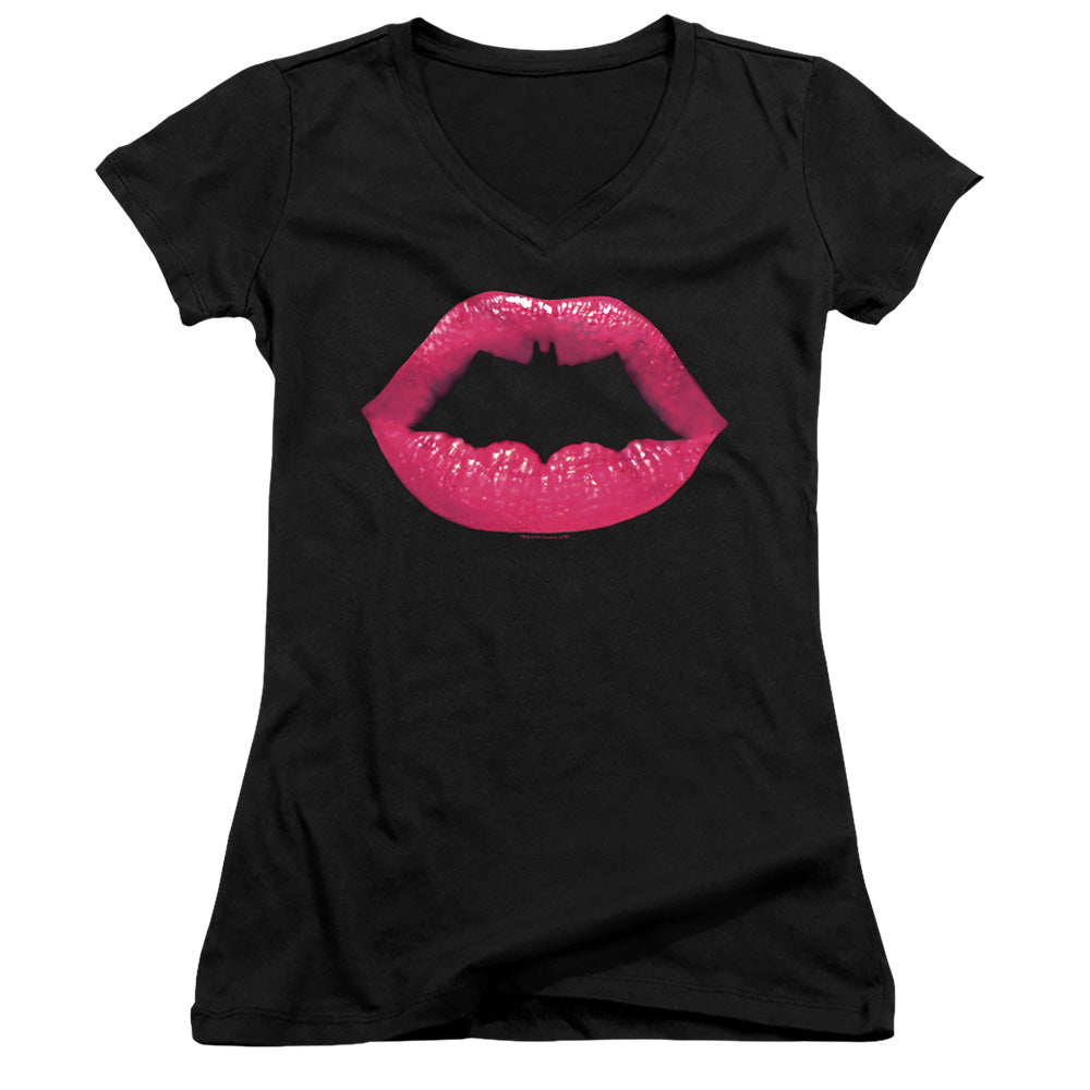 Batman Bat Kiss Licensed Women's T-Shirt Juniors V-Neck SM