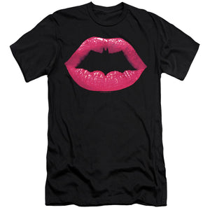 AN OFFCIALLY LICENSED BATMAN BAT KISS MEN'S PREMIUM SLIM FIT T-SHIRT BLACK