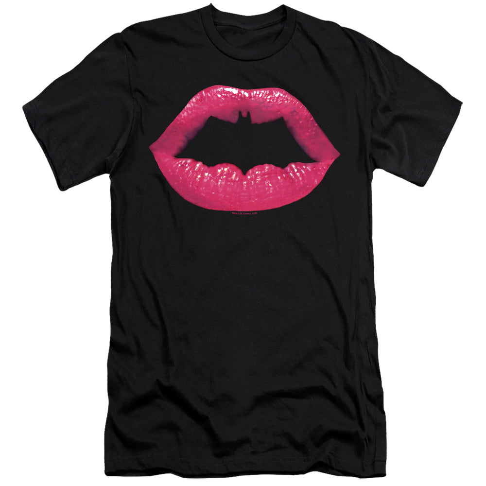 AN OFFCIALLY LICENSED BATMAN BAT KISS MEN'S PREMIUM SLIM FIT T-SHIRT BLACK