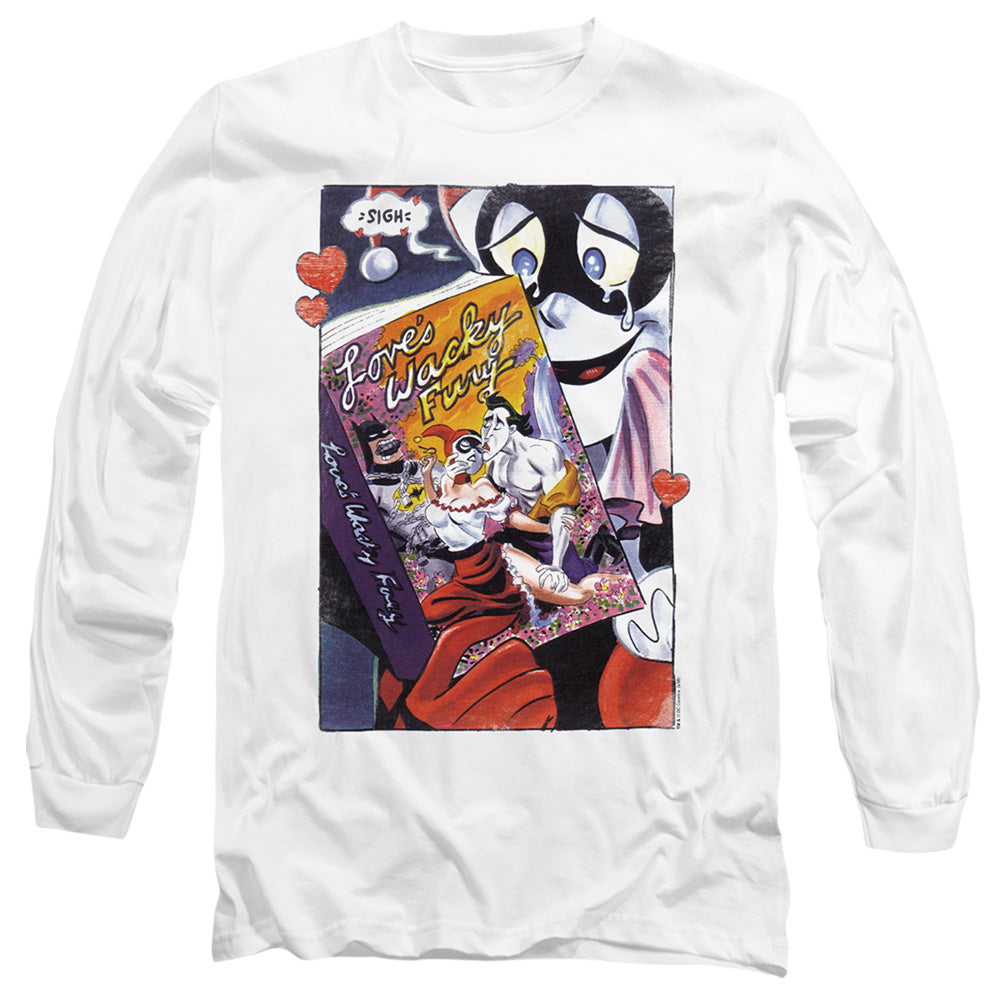 AN OFFCIALLY LICENSED BATMAN LOVES WACKY FURY MEN'S LONG SLEEVE T-SHIRT WHITE