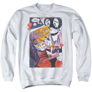 AN OFFCIALLY LICENSED BATMAN LOVES WACKY FURY ADULT UNISEX CREWNECK SWEATSHIRT WHITE