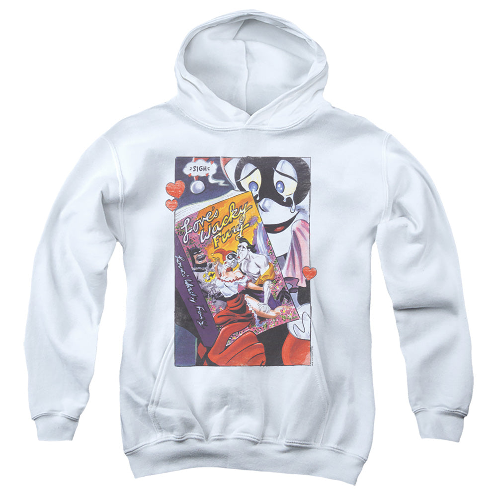 AN OFFCIALLY LICENSED BATMAN LOVES WACKY FURY YOUTH HOODIE WHITE