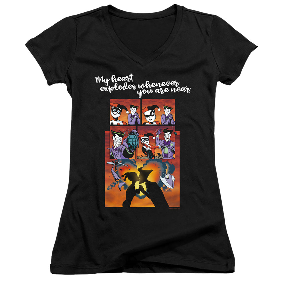 Batman Explode Licensed Women's T-Shirt Juniors V-Neck SM