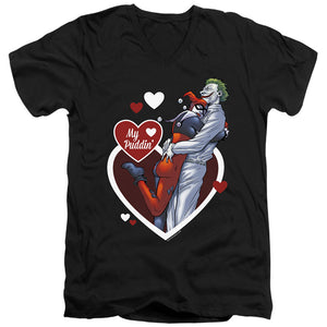 AN OFFCIALLY LICENSED BATMAN MY PUDDIN MEN'S V-NECK T-SHIRT BLACK